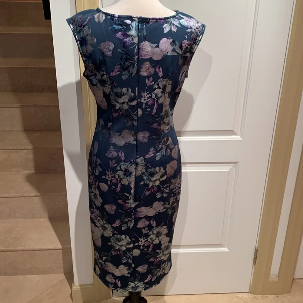 NEW YORK & CO.Metallic floral teal dress w/ metallic flowers. Midi, Size S. - Picture 6 of 13